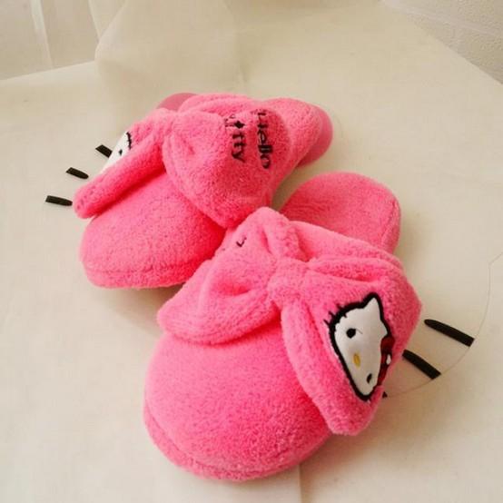 Winter Soft Sole Shoes Novelty Cat Cartoon Plush Warm Home Slippers for Girls Boys, Pink, Hot Pink Thermal Indoor Slippers