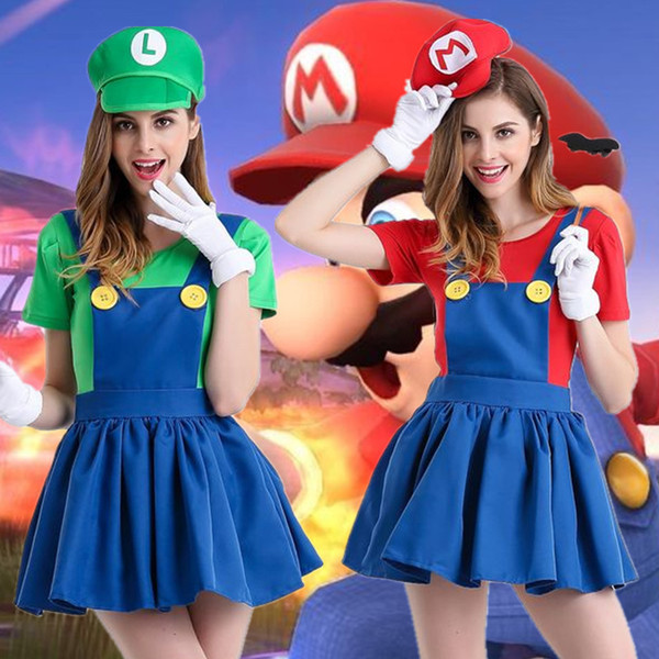 4 Size M-XXL New Super Mario Bros Cosplay Mario And Luigi Uniform Clothing Skirt For Girls Party Best Gifts