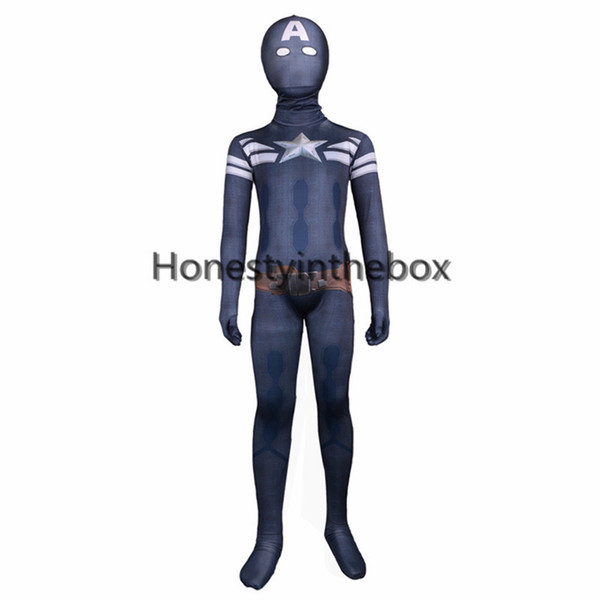 Brand New Dark Blue Lycra Spandex Full Body Zentai Suit Superhero Children Captain America Bodysuit Costume For Halloween
