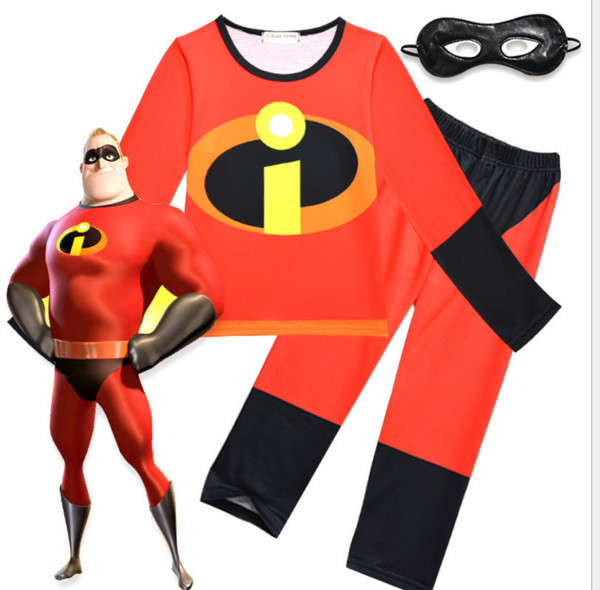 Boys' and girls' suits children's two-piece superman story 2 eye patch pajama suit children's home suit role playing costume holiday party c