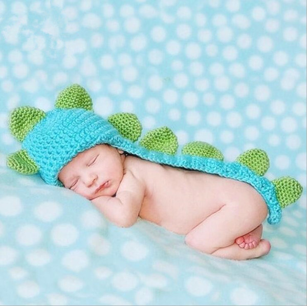 Latest Style Baby Knitted Headbands Set Newborn Baby Girl Dinosaur Crochet Photography Props Hand Made Baby Clothes 100 days