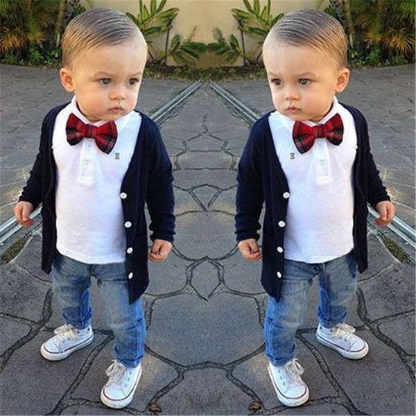 European and American fashionable gentleman boy jacket, T-shirt, jeans, 3-piece set, 2 to 7 years old