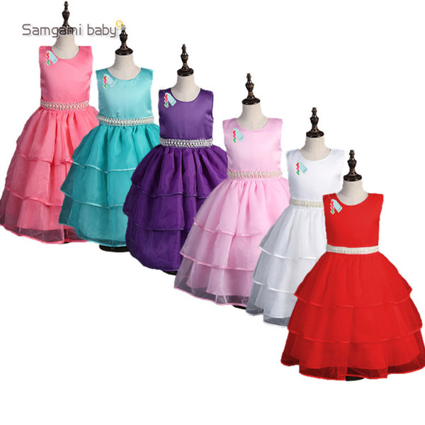Retails 2016 latest baby girls princess veil dress children boutique with pearl tired mesh tutu bubble skirts for party kids girl's dress