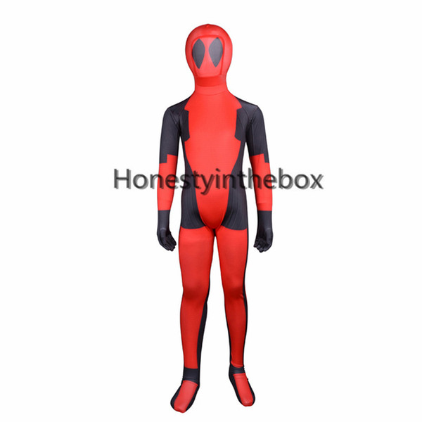 Children Deadpool Costume Kids Red And Black Full Body Lycra Spandex BodySuit Child Superhero Deadpool Zentai Suit Top Quality