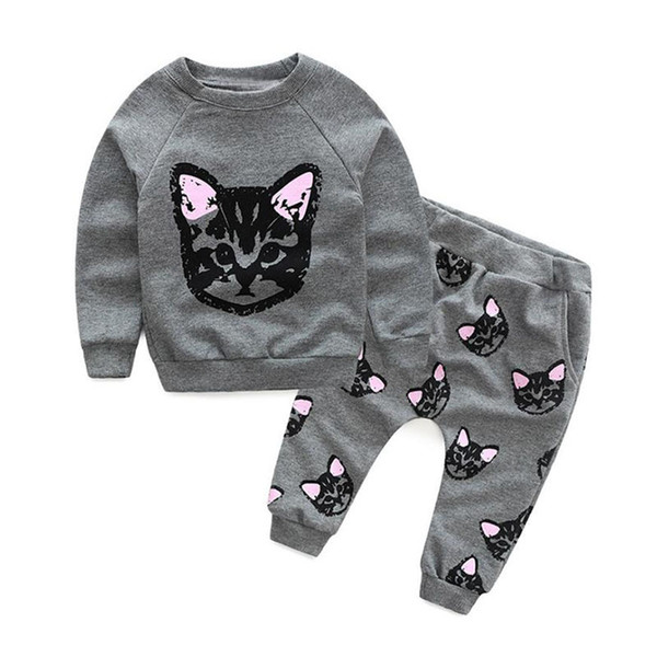 Baby Girl Clothes Sets Baby Kids Set Clothes Long Sleeve Cats Print Tracksuit +Pants Outfits Set