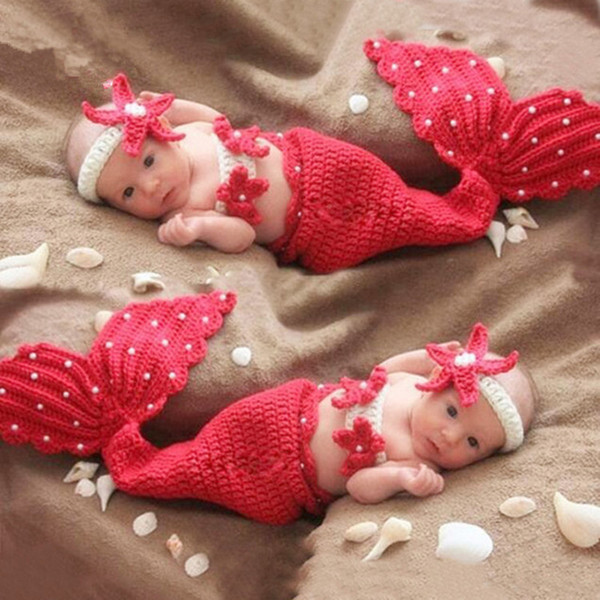 Newborn photo fancy props knitting mermaid skirt starfish headwear knitting bra baby photo shooting accessories