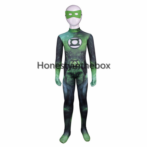 Halloween Superhero Green Lantern Cosplay Bodysuit Costume Children Green Lantern Lycra Spandex Full Body Zentai Suit For Party