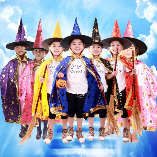 Halloween Cloak Cap Party Cosplay Prop for Festival Fancy Dress Children Costumes Witch Wizard Gown Robe and Hats Costume Cape Kids by DHL