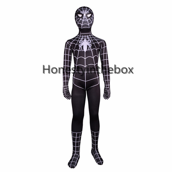 Brand New 2017 Children Black Spiderman Costumes Lycra Spandex Superhero Spider-man Zentai Bodysuit Costume For Halloween