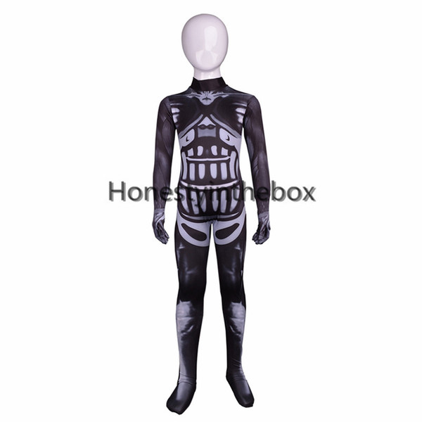 Hot Sale 2017 Black Skull Printed Pattern Lycra Spandex Zentai Suit kids Superhero Cosplay Bodysuit for Halloween