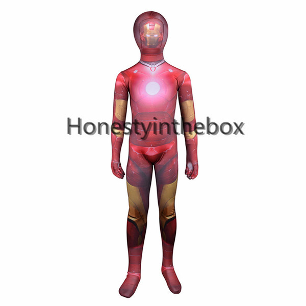 High Quality 2017 Children Iron Man Lycra Spandex Full body Zentai Suit Halloween Superhero Cosplay Iron Man Party Costume
