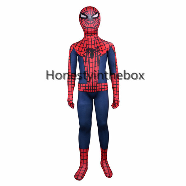 Hot Sale 2017 Red And Blue Lycra Spandex Full Body Zentai suit Superhero Kids Spider-man Bodysuit Costume For Halloween