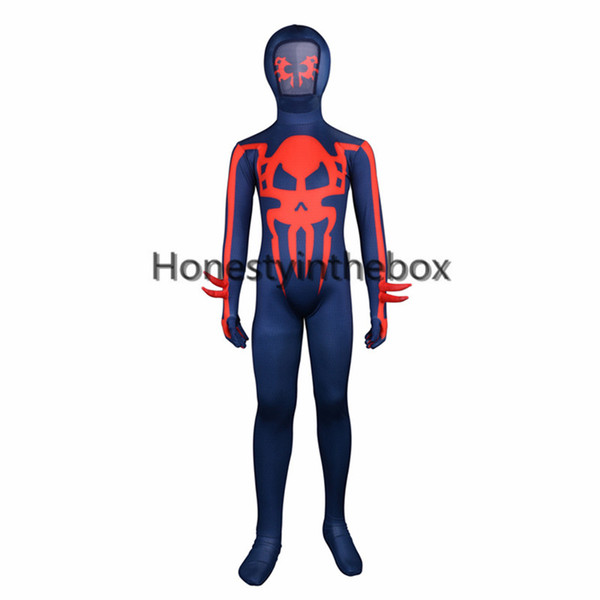 Hot Sale 2017 Dark Blue Devil and Skull Printed Pattern Lycra Spandex full Body Zentai Suit Costume For Children