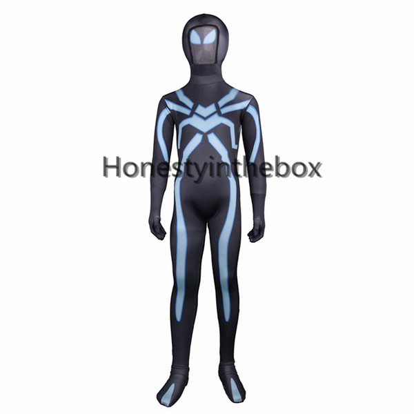 High Quality 2017 Black Spider-man Printed Pattern Lycra Spandex Full Body Zentai Suit Halloween Superhero Spider-man Bodysuit for Children