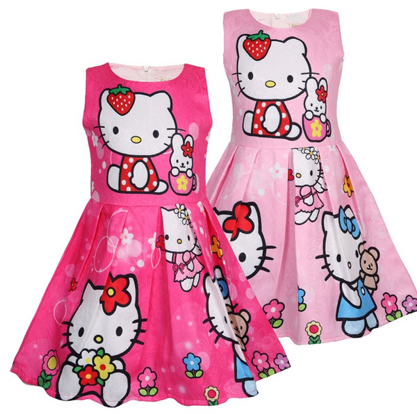 Girl Hello Kitty Sleeveless Dresses Summer jacquard tutu princess dress Children's cartoon costumes kids clothing for 2-8 years girls
