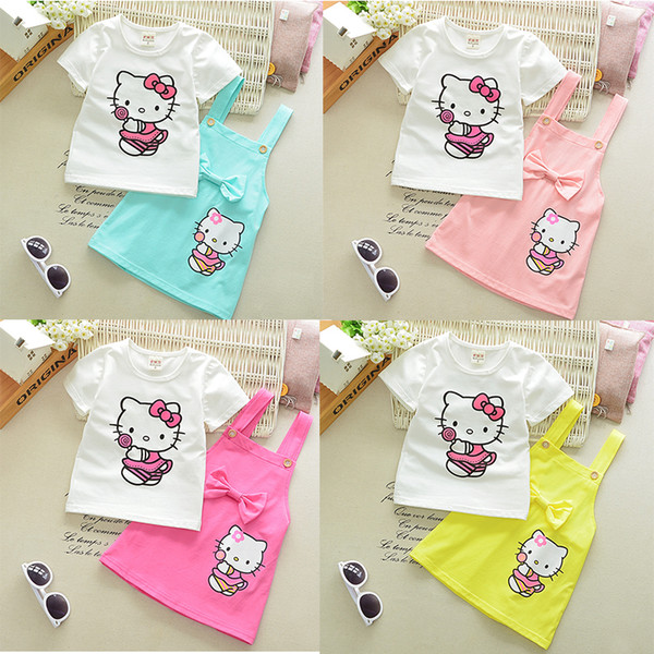 Baby Girl Hello Kitty Dress Set Summer short-sleeved cotton T-shirt bib skirt two-piece suit Children's princess costume set kids clothing