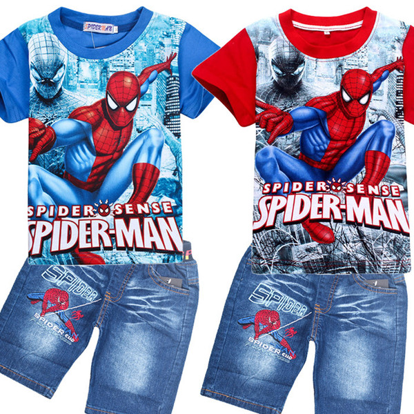Children's summer clothes set boys short sleeve Spiderman t-shirt + jeans 2 pieces casual outfit baby cartoon suit kids clothing sets