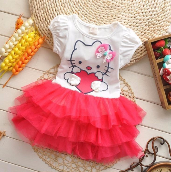 Girls Halloween Hello Kitty Cartoon Party Dresses Baby Summer Short Sleeve T-Shirt Mesh Princess Costume children party dresses kids clothes