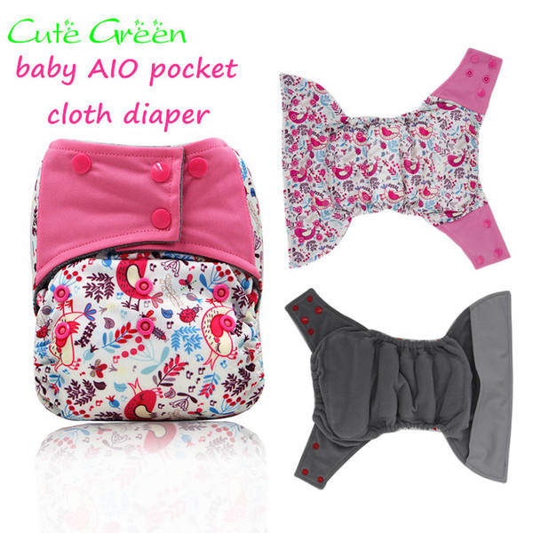 One Size Waterproof PUL Microfleece Inner Baby AIO Cloth Diaper With Microfiber Insert Sewn Infant Baby Nappy Cover Pant Washable Nappies