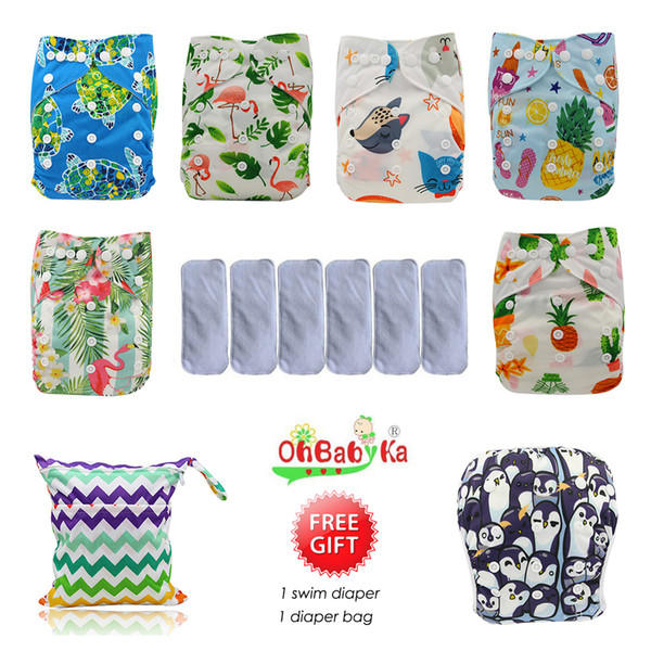 Ohbabyka One Size Pocket Cloth Diaper Washable Reusable Infant Nappy Cover Waterproof Diaper Cover 6pcs+6pcs Microfiber Inserts