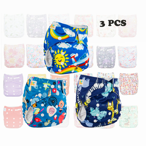 Babyfriend 3 pcs Baby One Size Reusable Cloth Nappy Cover Washable Baby Nappy Cloth Diaper Unisex with Microfiber insert