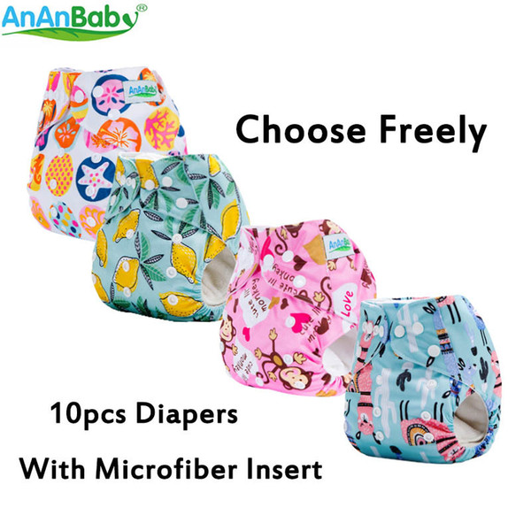 AnAnBaby 10pcs Per Lot Carton Prints Baby Cloth Diaper Reusable Washable Diaper Nappies With Microfiber Inserts CJ191217