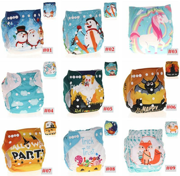 Baby Reusable Diapers Cloth Infant Washable Cartoon Unicorn Animal print Diaper Cover Kids Christmas Halloween Nappies One Size