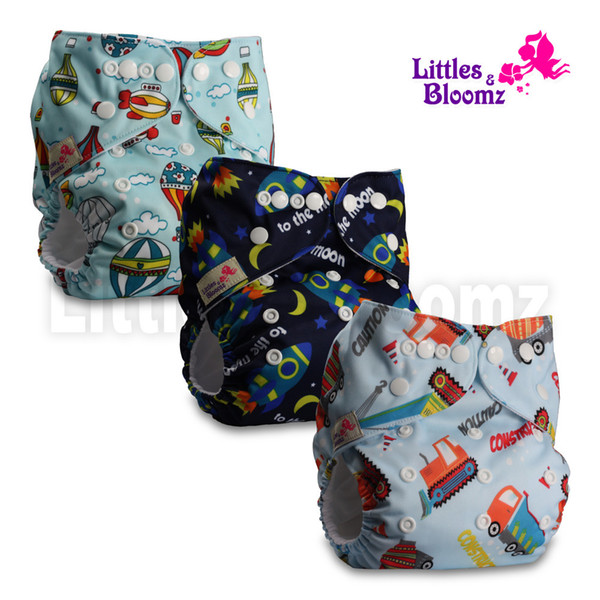 [Littles&Bloomz] 3pcs/set Baby Washable Reusable Real Cloth Pocket Nappy, 3 nappies/diapers and 3 microfiber inserts in one set CJ191217