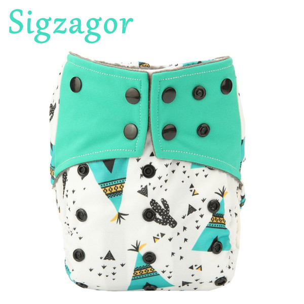 [Sigzagor]ALL IN ONE Charcoal Bamboo Baby Cloth Diaper Nappy Washable Reusable,Sewn Charcoal Insert,Double Leg Gussets AIO Night SH190916