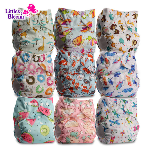 [Littles&Bloomz] 9pcs/set Baby Washable Reusable Real Cloth Pocket Nappy, 9 nappies/diapers and 0 microfiber inserts in one set CJ191115