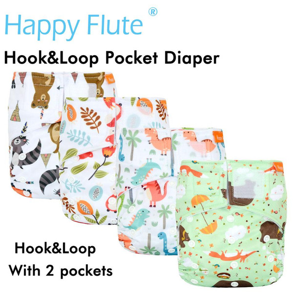 (10pcs/lot)Happy Flute Hook&Loop OS Pocket Cloth Diaper,with two pockets,waterproof and breathable,for 5-15 kg baby