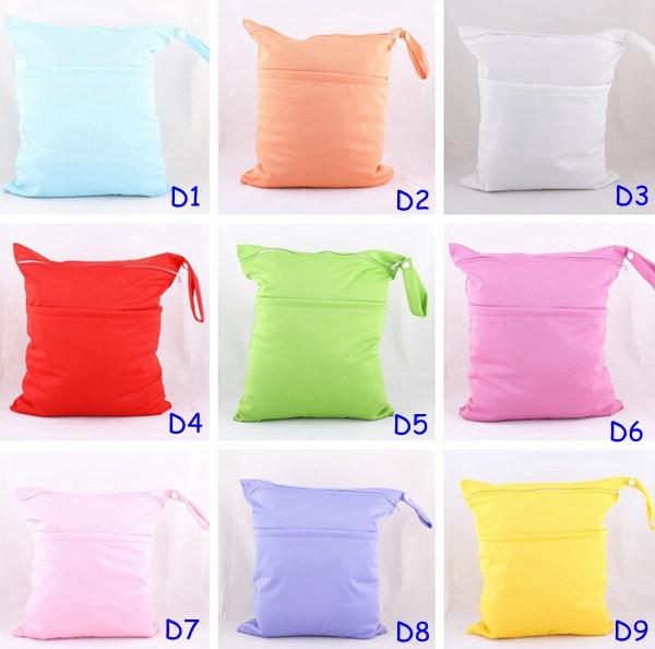 10pc sample top quality solid color Daiper Wet Bags AI2 two Pockets double Zippers enclosure Wet Bag for Baby Diaper Bags