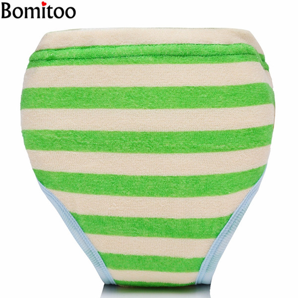 [Bomitoo] Baby Training Pants Cotton Reusable Green Stripe Cloth Diapers With Cotton Insert For 9-14kg baby