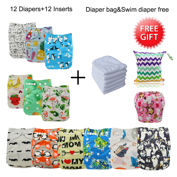 Pocket Diaper Cover Couche Lavable Newborn Ohbabyka Diaper Reusable Cloth Nappy 12pcs+12pcs Microfiber Inserts+1 Free Bag