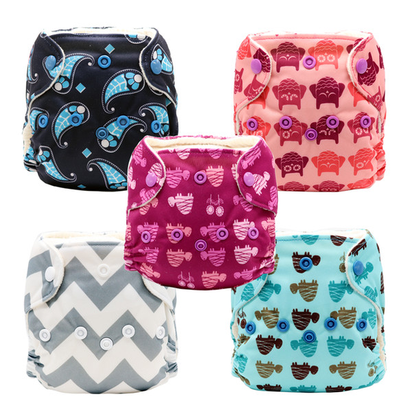 MABOJ 5Pcs Newborn Cloth Diaper All In One AIO Cloth Nappies Waterproof Washable Stay Dry Fast with Microfiber Insert Wholesale