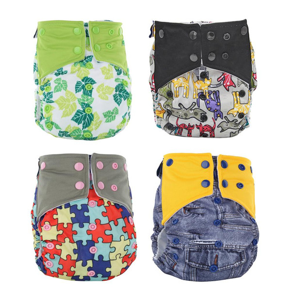 4PCS Washable Waterproof Baby Cloth Diaper Reusable Diaper Mesh / Cotton Training Trousers Leakproof Printed Urine Bag