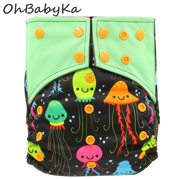 Ohbabyka Cloth Diapers Baby Waterproof Pocket Diaper Cover All-in-two AI2 Reusable Breathable Baby Nappies with Double Gussets