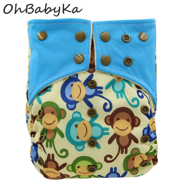 Ohbabyka Cloth Diaper All-in-two AI2 Adjustable Reusable Baby Diapers Double Gussets Cloth Diaper Cover Waterproof Pocket Diaper