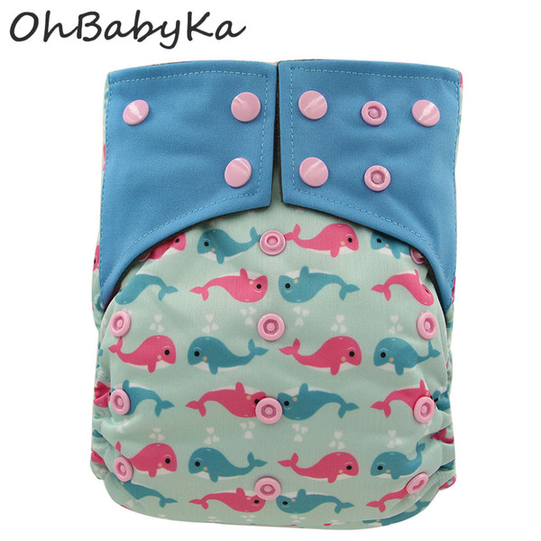 OhBabyKa Baby All-in-two Reusable Diapers Bamboo Charcoal Cloth Nappy Cloth Pocket Diapers Double Gussets One Size Adjustable