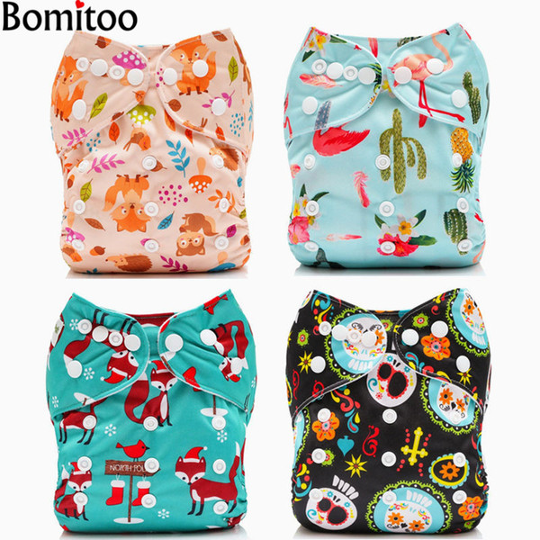 [Bomitoo]2018 New 4Pcs/Set Baby Cloth Diapers Washable Adjustable Babies Pants Reusable Diaper Pocket For Baby Girl & Boy 3-13kg