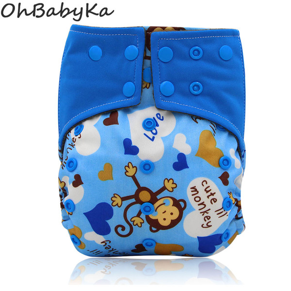 OhBabyka Adjustable Baby Nappies with Double Gussets All-In-Two AI2 Bamboo Charcoal Reusable Baby Diapers Cover Couche Lavable