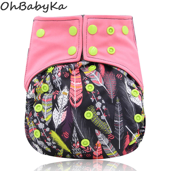 Ohbabyka All-in-one AIO Cloth Diaper Baby Nappies with Insert Double Gussets Baby Diaper Reusable Newborn Cloth Diapers One Size