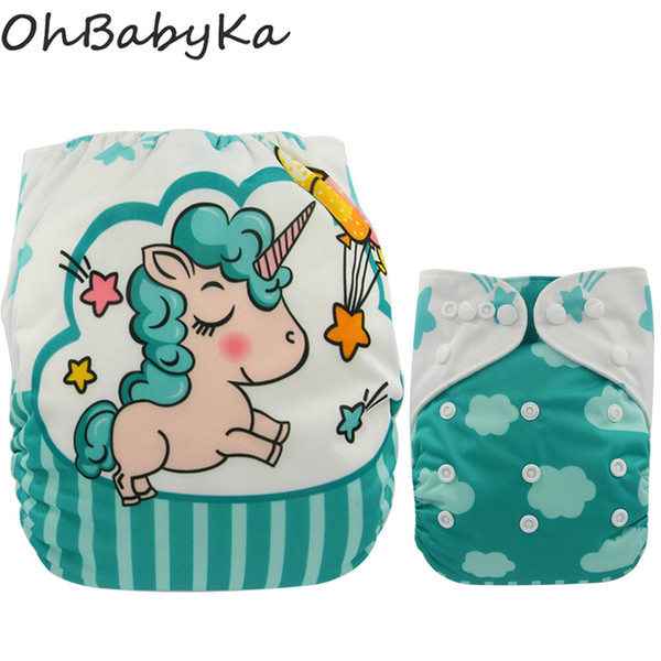 Ohbabyka Baby Nappy Diapers Unicornio Position Print Pocket Diaper Nappies Size Adjustable Diapers Reusable Cloth Diaper Cover