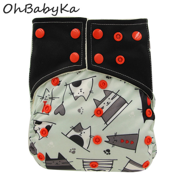 OhBabyKa Infant Baby Reusable Diaper Nappies Washable Bamboo Charcoal AI2 Cloth Pocket Diapers with Insert Microfibra 18Colors