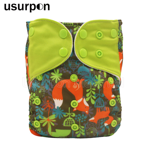 [usurpon] 1 pc printed fox pattern reusable cloth diapers babies splice colored tap one size fits waterproof baby cloth nappy