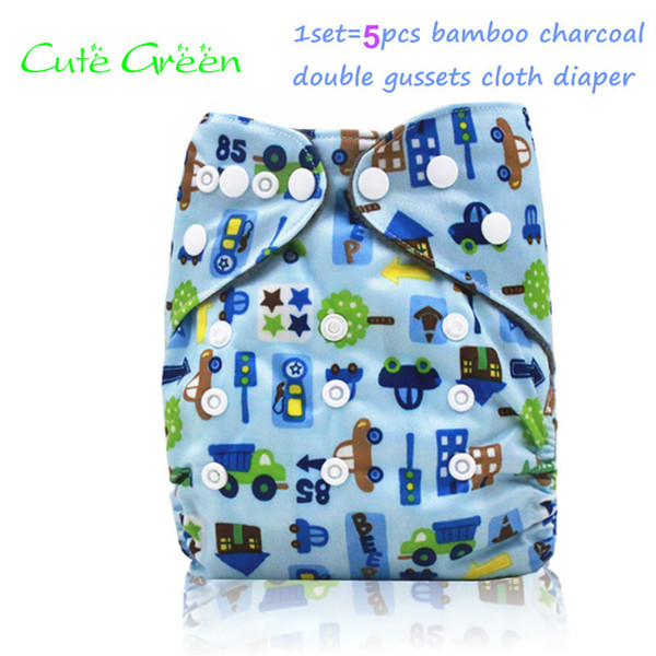 5pcs reusable baby nappies cloth pant double gussets bamboo charcoal inner baby cloth diaper;OS pocket diapers diaper cover