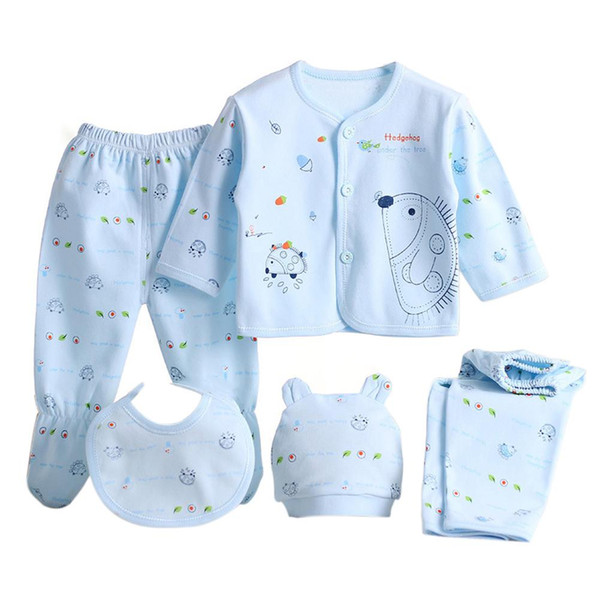 5pcs Baby Underwear Set 100% Breathable Cotton Baby Hat Bib Top 2 Pair Of Pants