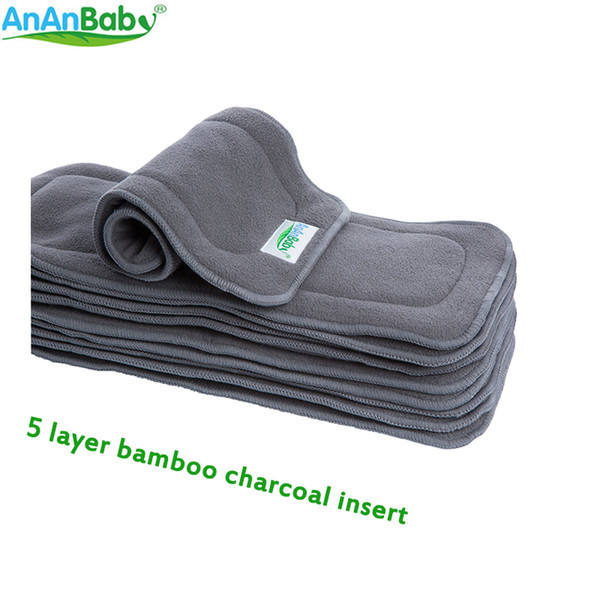 Ananbaby 5pcs/lot 5 layer Bamboo Charcoal Inserts Comfortable Health Diaper Inserts Size 35cm x 14cm