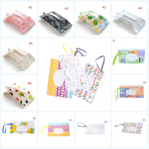 19 Styles Baby Kids Wipe Clutch Carrying Bag Wet Wipes Dispenser Snap-strap Bag Pouch Outdoor Travel Wet Paper Towel