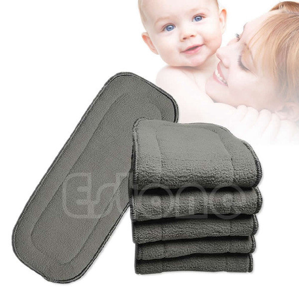 Hot New 1 Pc Bamboo Fiber Charcoal Washable Cloth Nappies Diaper Insert Reusable 5 Layers for Baby Care